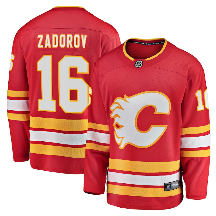 Men Calgary Flames 16 Nikita Zadorov Fanatics Branded Red Home Breakaway Player NHL Jersey